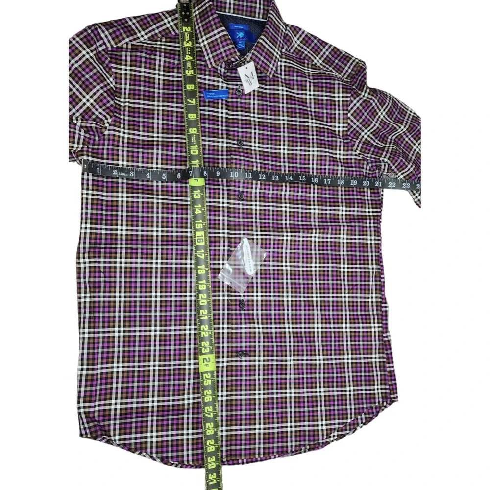 Egara Men's M Long Sleeve Slim Fit Button Up Shirt Purple Windowpane Check Plaid